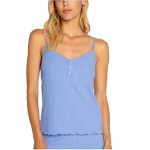 PJ Salvage Reloved Ribbed Cami Camisole Top Shelf Bra Blue Medium